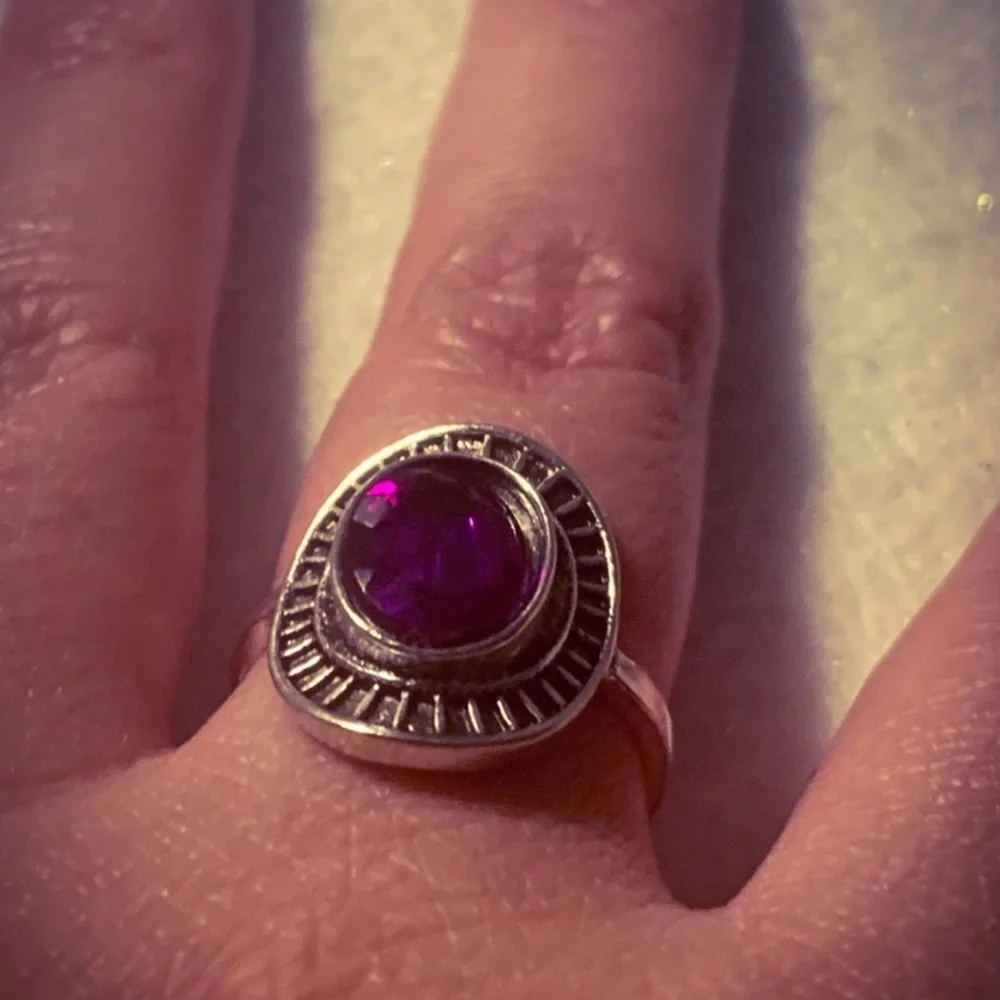 New Handmade Bohemian Sterling Silver Purple Crystal Ring